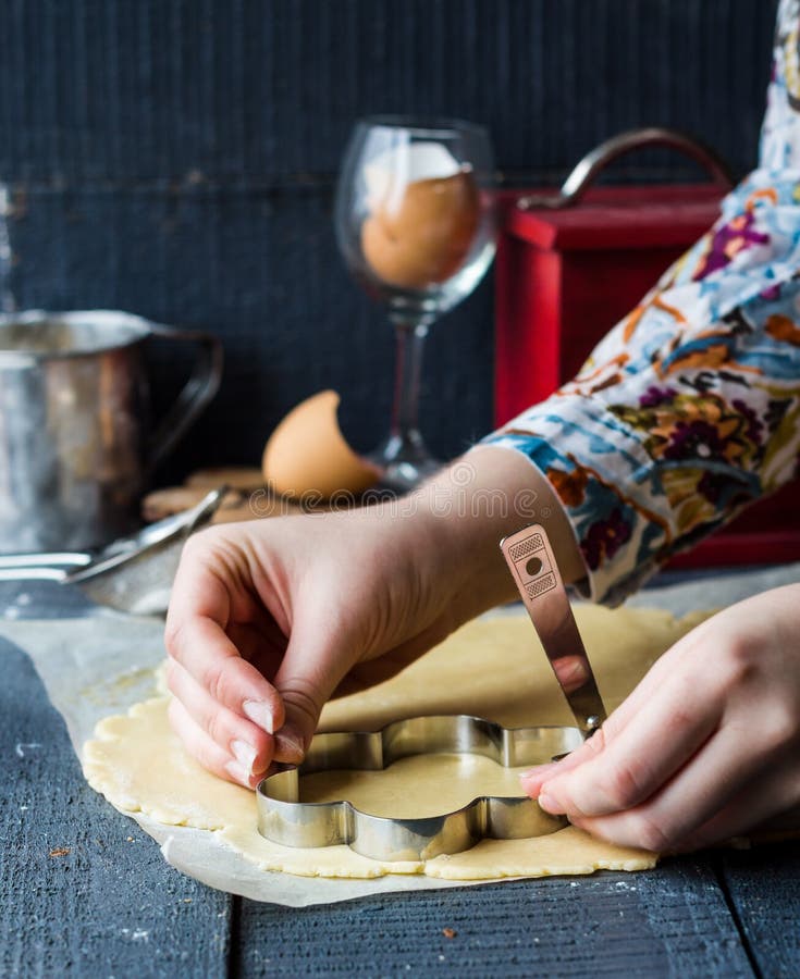 The Process of Making Biscuits, Shortbread Dough Raw, Cut Shape Stock