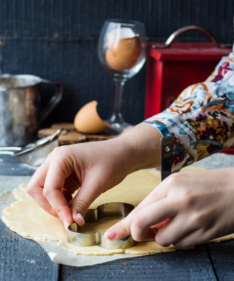 The Process of Making Biscuits, Shortbread Dough Raw, Cut Shape Stock