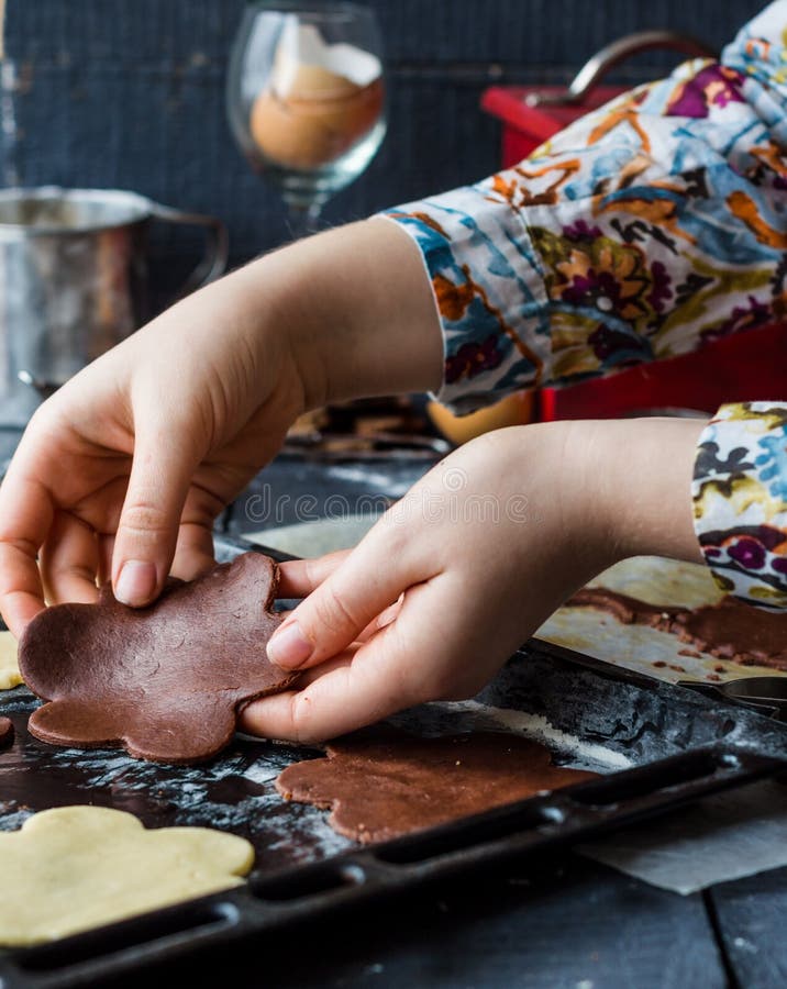 The Process of Making Biscuits, Shortbread Dough Raw, Cut Shape Stock
