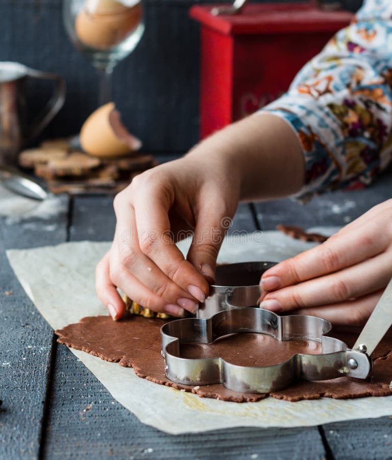 The Process of Making Biscuits, Shortbread Dough Raw, Cut Shape Stock