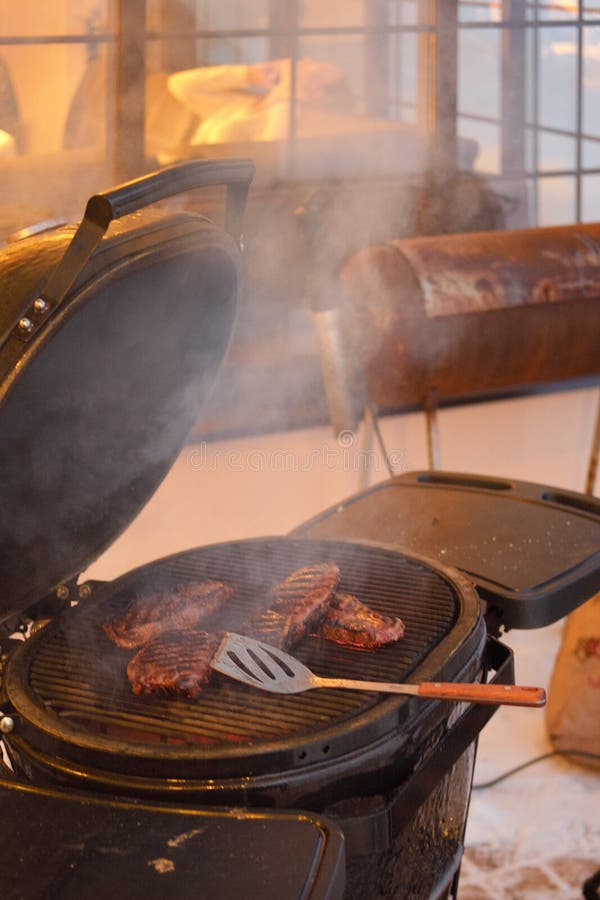The Process of Making Grilled Steaks on an Open Fire Stock Photo Image of meal, delicious