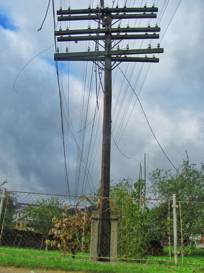 Modernization of the Old Wired Telephone Line To Cable Stock Photo