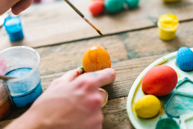The Process of Painting Easter Eggs. Preparing for Easter Stock Image