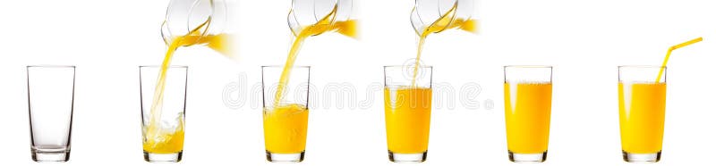 Process of pouring orange juice into a glass