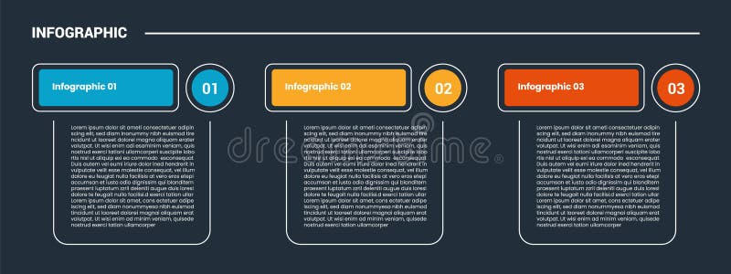 Process stages workflow infographic dark outline for slide presentation with creative table with colorfull header with circle edge vector illustration