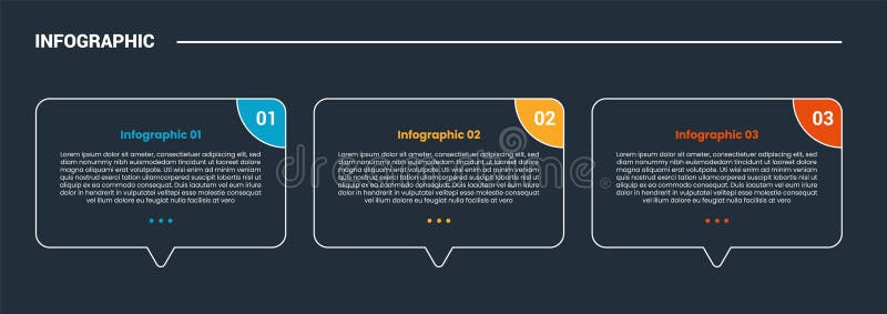 Process stages workflow infographic dark outline for slide presentation with discussion commentary box with badge on right with 3 royalty free illustration