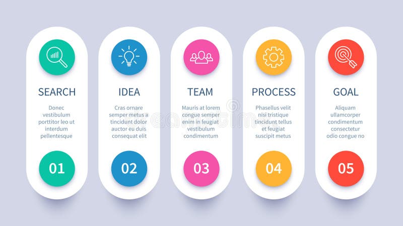 Process steps infographic chart. Business strategy layout, workflow timeline and startup plan diagram vector presentation template stock illustration