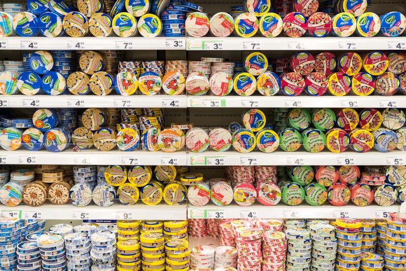 Processed Cheese Food On Supermarket Stand royalty free stock image Processed Cheese Food On Supermarket Stand royalty free stock image