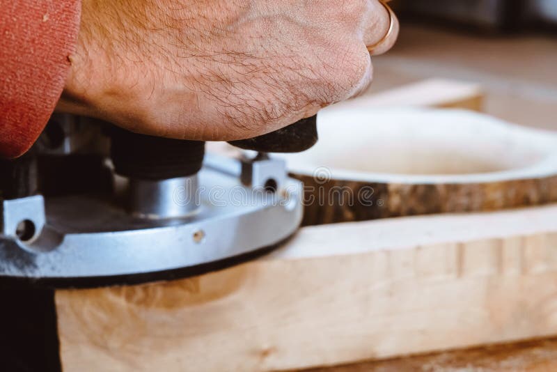 Processing of a Furniture Part by a Machine for Polishing a Tree. the Grinding Machine on a