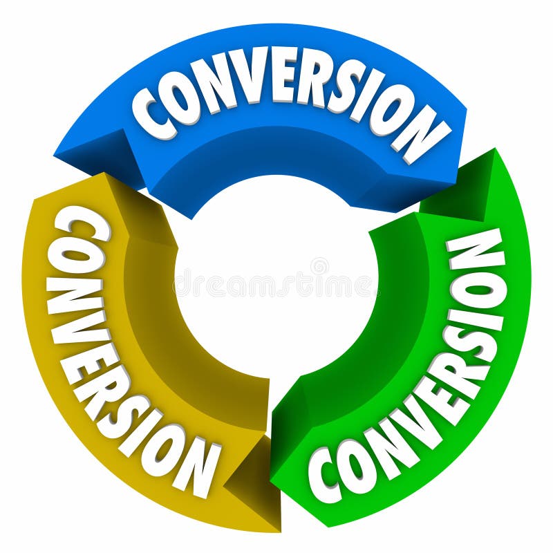 Conversion word on three arrows in a circle or cycle to illustrate successful sales process, system or procedure. Conversion word on three arrows in a circle or cycle to illustrate successful sales process, system or procedure