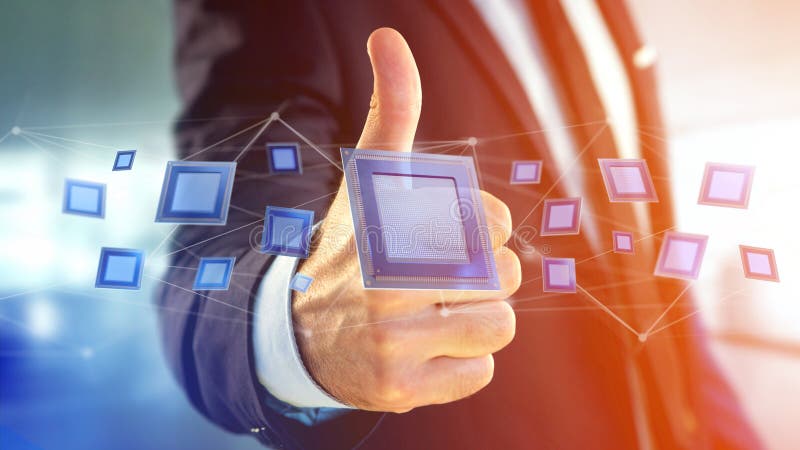 Processor chip and network connection - 3d render royalty free stock photo