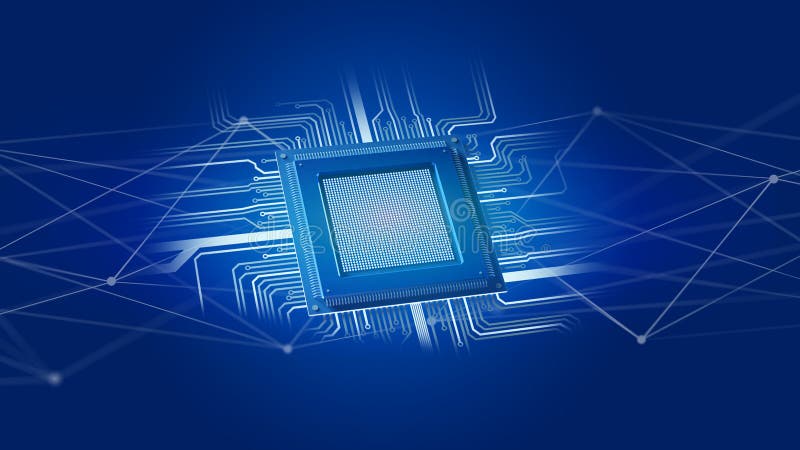 Processor chip and network connection - 3d render stock illustration