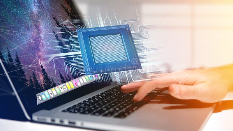 Processor chip and network connection - 3d render stock photography