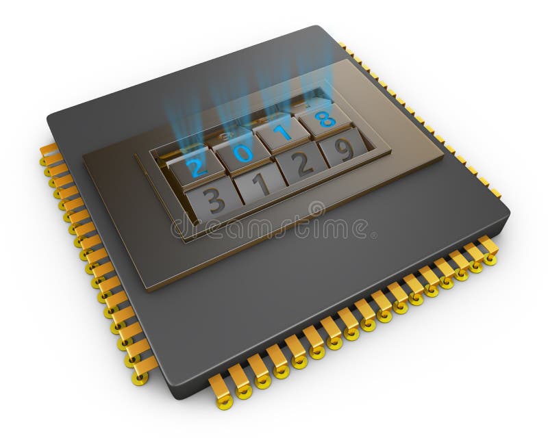 The processor with the code lock and the number 2018. 3d render. Code processor computer illustrations