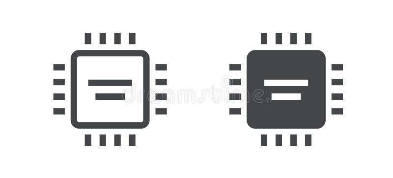 Processor cpu icon simple line stroke vector graphic set, micro chip solid linear thin sign symbol silhouette shape, microscheme royalty free illustration