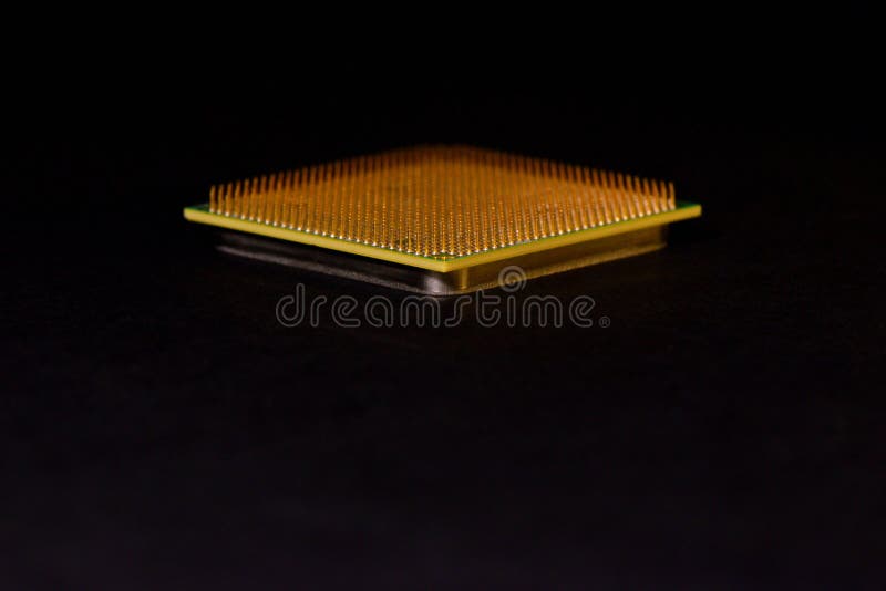 Processor of personal computer on a black background. Copy space around. CPU stock images
