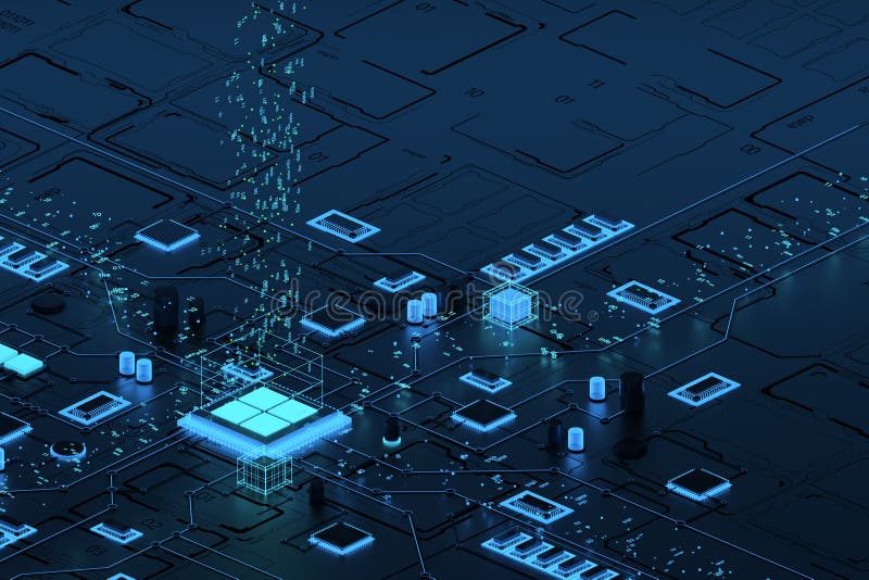 Processorn i den integrerade kretsen. cpu stock illustrationer