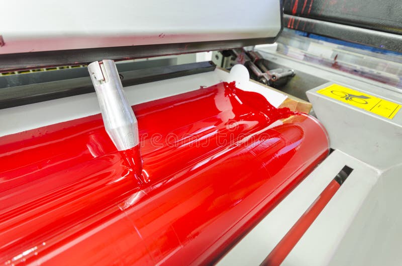 Processred Ink In Offset Print Machine Fountains Stock Image Image of
