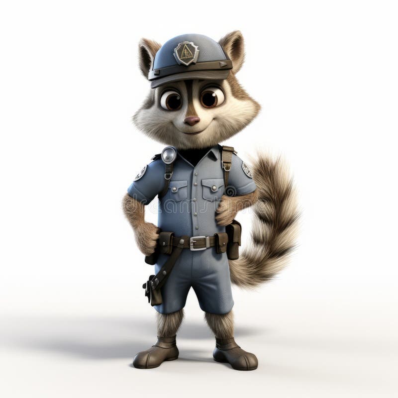 Procione animato 3d realistico in uniforme di polizia illustrazione di stock