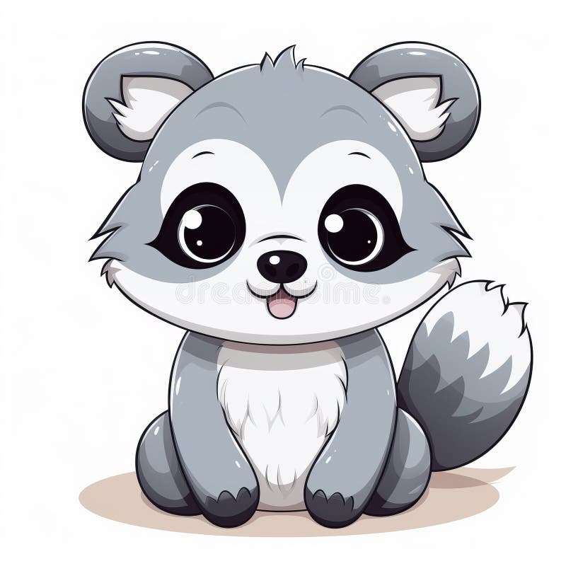 Procione di cartone animato carino in bianco e grigio scuro illustrazione di stock