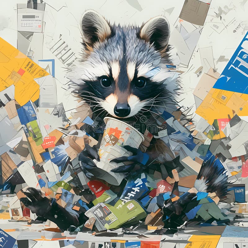 Procione malizioso nella gioia dei rifiuti illustrazione vettoriale