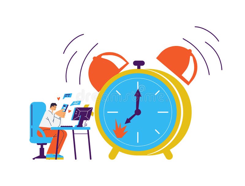 Procrastination and laziness at work banner flat vector illustration isolated.