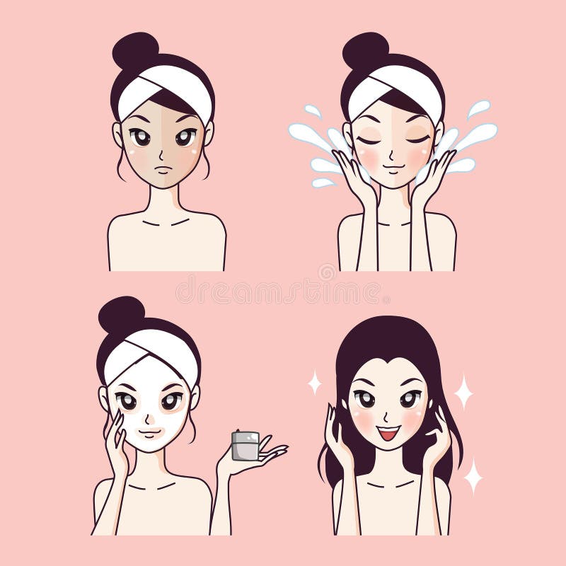 Procédure pour nettoyer le visage et visage de fille de traitement de masque le beau illustration libre de droits Procédure pour nettoyer le visage et visage de fille de traitement de masque le beau illustration libre de droits