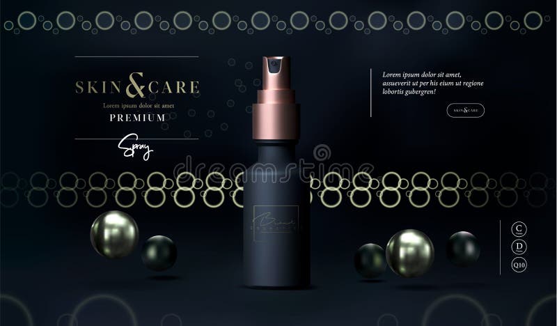 Prodotti cosmetici per la cura della pelle di lusso, spray per corpi, lozione, gel di lavaggio o biberon con pompa Vettore di imb illustrazione vettoriale