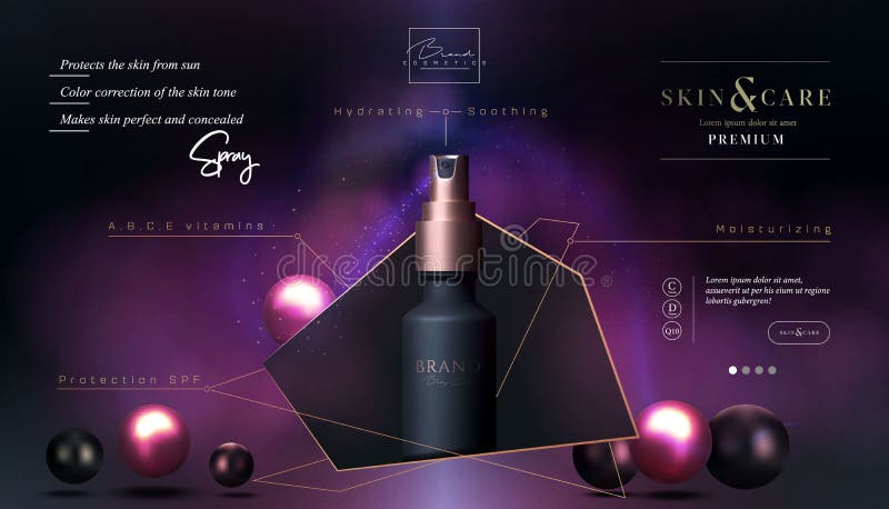 Prodotti cosmetici per la cura della pelle spruzzati, lozione, gel di lavaggio o detergenti in bottiglia bianca con pompa Poster illustrazione di stock