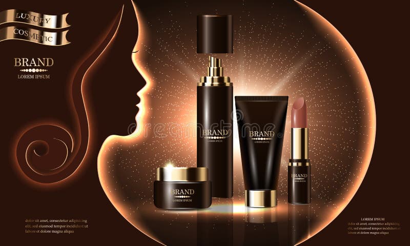 Prodotto di bellezza dei cosmetici, rossetto premio dello sciampo della crema dello spruzzo del corpo per cura di pelle, modello royalty illustrazione gratis
