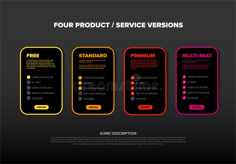 Product cards features schema template stock illustration