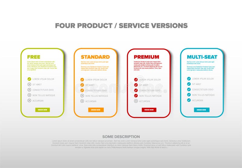 Product cards features schema template vector illustration