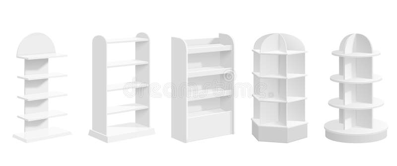 Download Product Exhibit Stand. Store Display, Modern Blank Supermarket Shelf Realistic Mockup. White 3d ...