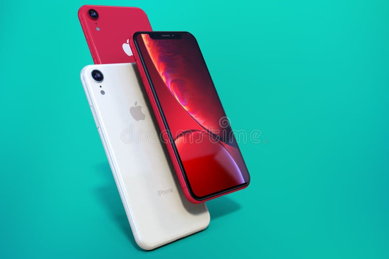 Product shot of iPhone XR Red on green background