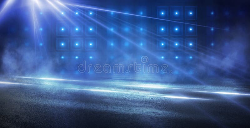 Abstract blue background with rays of neon light, spotlight, reflection on the asphalt. stock images Abstract blue background with rays of neon light, spotlight, reflection on the asphalt. stock images