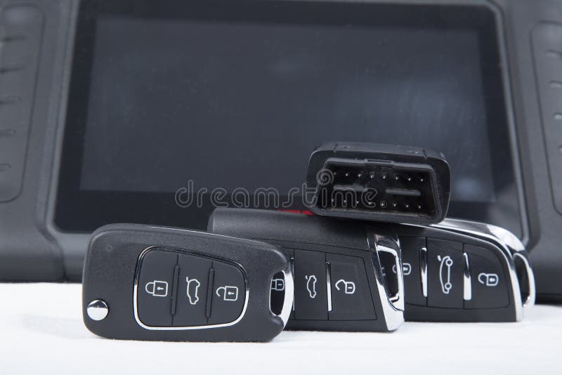 Production of Car Keys, Programming of Car Keys and Repair Stock Photo
