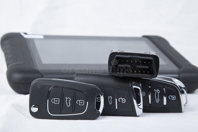 Production of Car Keys, Programming of Car Keys and Repair Stock Photo