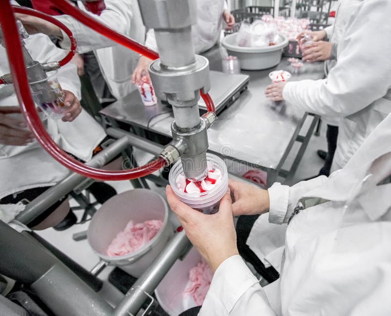 Production of ice-cream at factory stock images