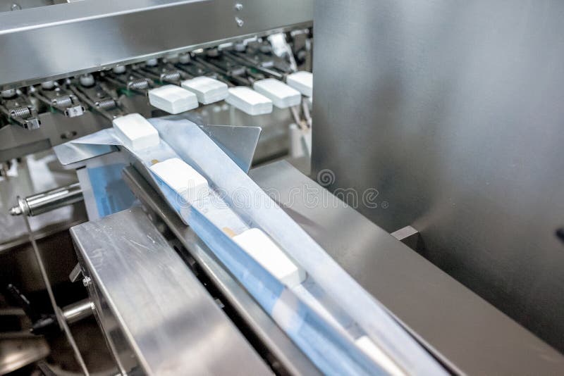Production of ice-cream at factory stock images