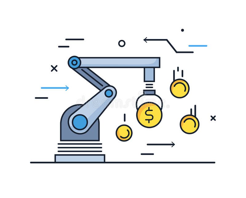 Production management application user interface. technology, connection, business robot, cyber. linear illustration royalty free illustration