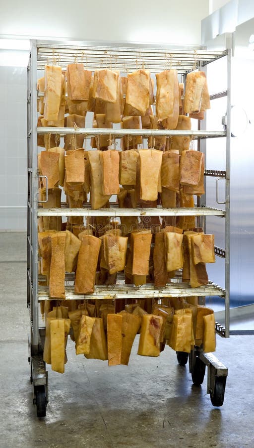Production of smoked lard stock image. Image of rack 15333761
