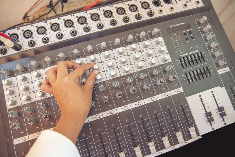 Production Sound Engineer Hands Working on Recording Studio Mixing