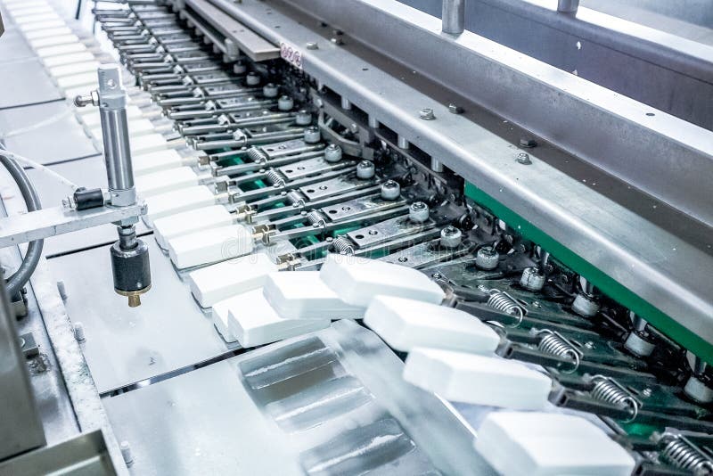 Production of ice-cream at factory stock image