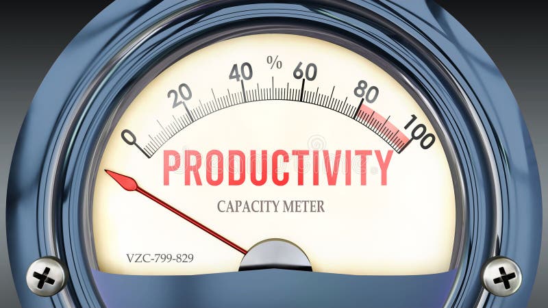 Productivity and Capacity Meter that hits less than zero, very low level of productivity royalty free illustration