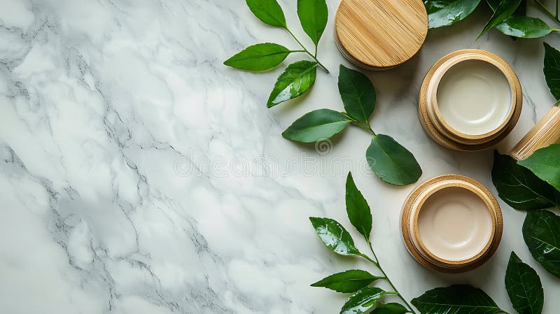 Productos de belleza ecofrendente sobre fondo de bambú stock de ilustración