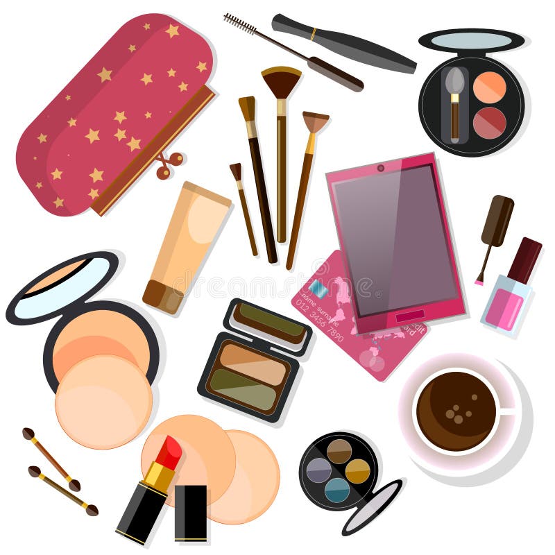 Productos de maquillaje en blanco ilustración del vector Productos de maquillaje en blanco ilustración del vector