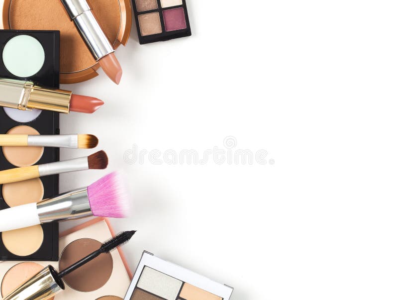  Productos De Maquillaje En Un Fondo Blanco Imagen de archivo