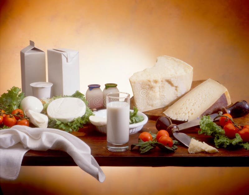 Arrangement of dairy products on a table. Arrangement of dairy products on a table