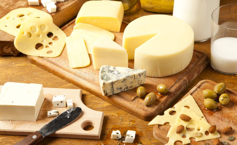 Various dairy products on a table. Various dairy products on a table