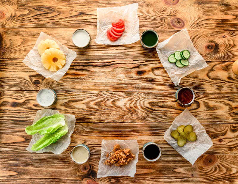Products for cooking around empty space on wooden background stock photo Products for cooking around empty space on wooden background stock photo